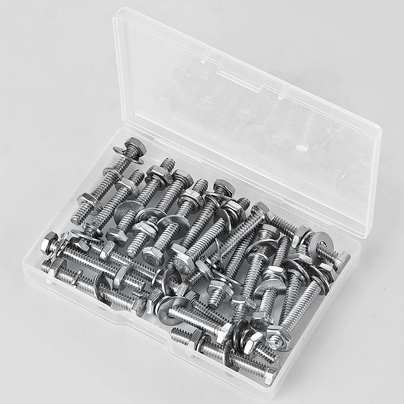#10-24 x 3 Hex Head Bolts Screws, Nuts, Flat and Lock Washers Assortment Kit, 304 Stainless Steel(18-8), Bright Finish, Machine Fully Thread 10Sets #10-24 x 3" (10Sets)