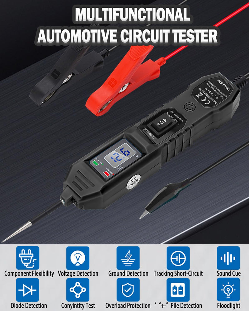 Power Circuit Probe Tester,6-24V DC Test Light,Circuit Tester Automotive,Automotive Short Circuit Breake Finder,Electrical Voltage Tester for Continuity Test/Voltage Test/Test Light (Black) Black