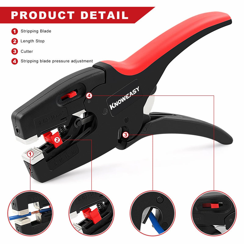 Knoweasy Upgraded Wire Stripper : 2-in-1 Heavy Duty Wire Stripper Plier and Cutter for 32-7 AWG (0.03mm²-10mm²), Essential Stripping and Cutting Tool for Professionals and DIY Enthusiasts D3N2024