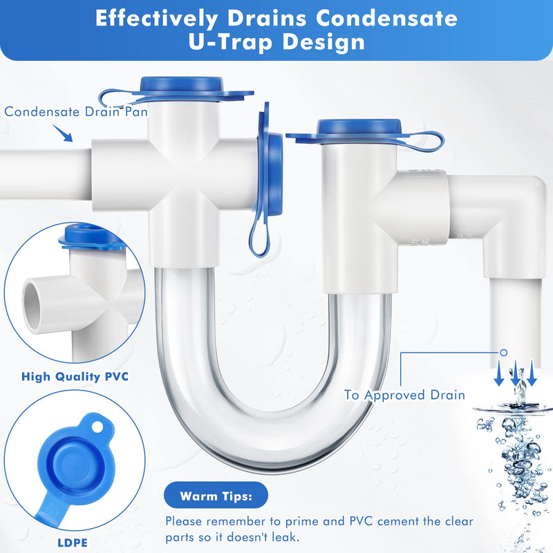 3/4 Inch Standard Condensate Trap with Cleaning Brush, PVC U Trap for HVAC Systems, Air Conditioner, Effectively Drains Condensate(1 Pack) 1