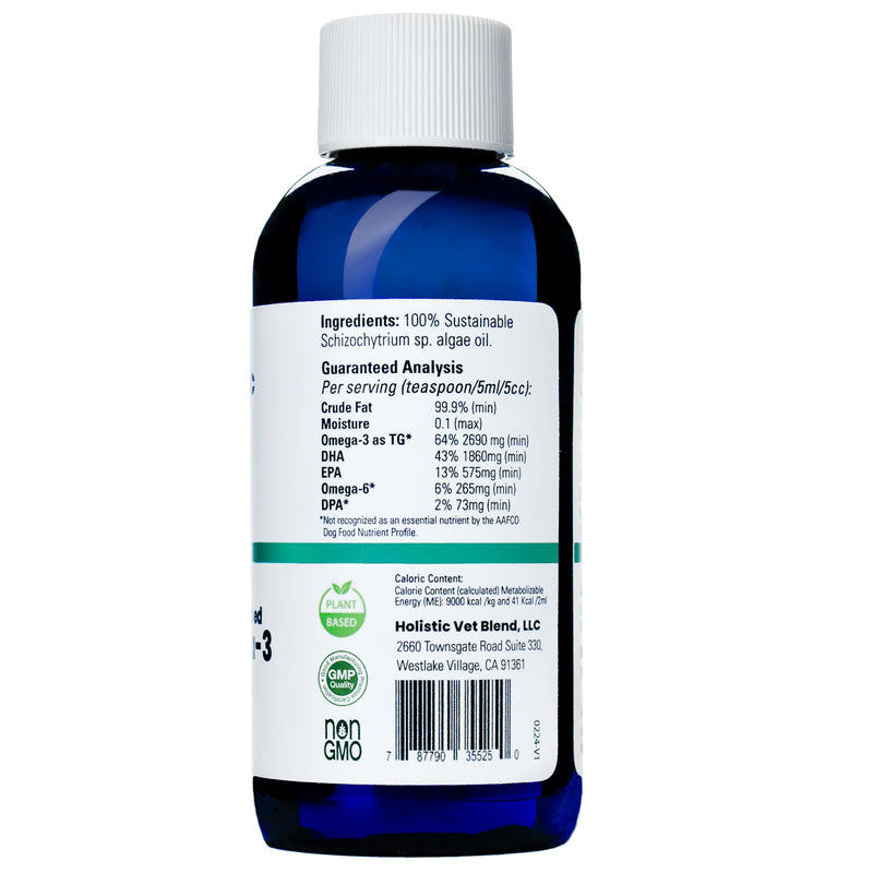 Holistic Vet Blend Green Omega-3 Oil for Pet Owners, Pure Marine Algae Supports Skin, Coat, Joint Health, Immune System, Heart, Kidney Function