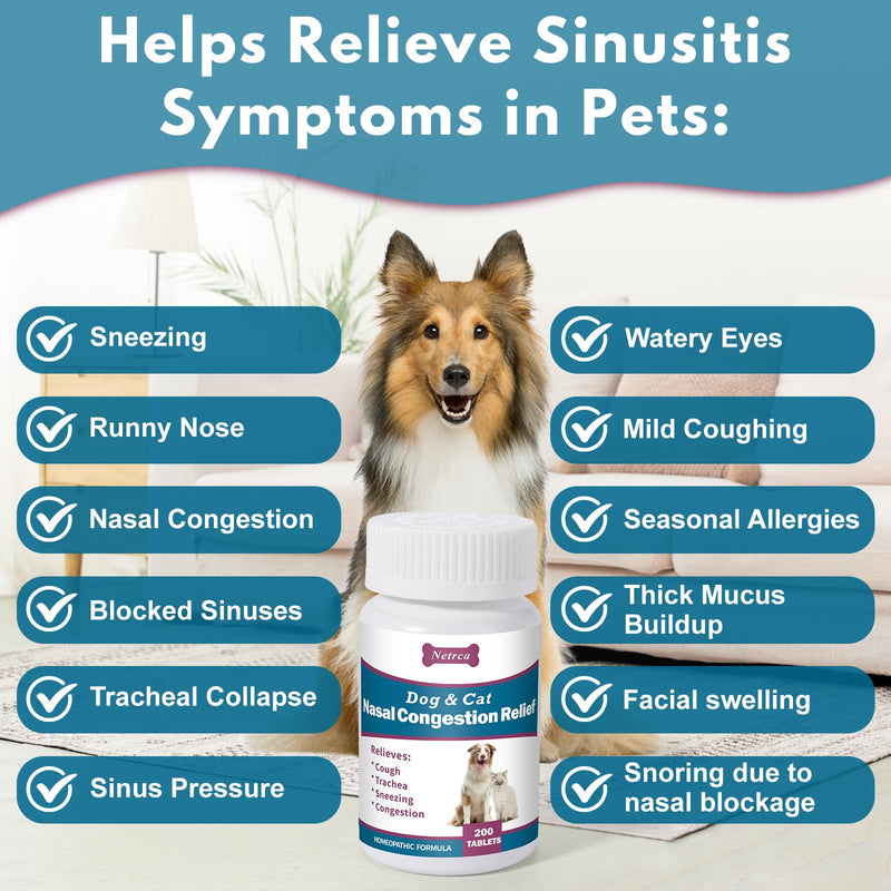 Dog and Cat Nasal Congestion Relief - Helps Relieve Sneezing, Trachea, Runny Nose & Nasal Congestion | Easy-to-Administer Tablets (200 ct)