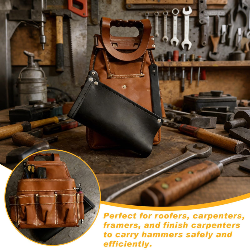 Yaocom Leather Hammer Sleeve Kit, 10 x 5 Inch Adjustable Hammer Holster Holder for Tool Belt, with Flat Head Rivets and Washers, for Roofer, Carpenter Holds Hatchet, Mallet, Plier, and Screwdriver