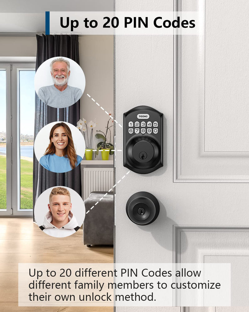 TEEHO TE001 Keyless Entry Door Lock with Keypad - Smart Deadbolt Lock for Front Door with 2 Keys - Auto Lock - Easy Installation - Matte Black Traditional