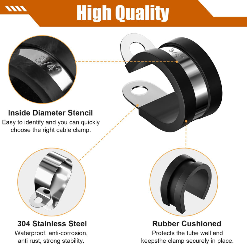 80 Pcs Cable Clamps Assortment Kit, 7 Sizes 304 Stainless Steel Metal Cable Clamp, Insulated Wire Clamps Cushion Rubber Coated Pipe Hose Clamp 1/4" 5/16" 3/8" 1/2" 5/8" 3/4" 1"