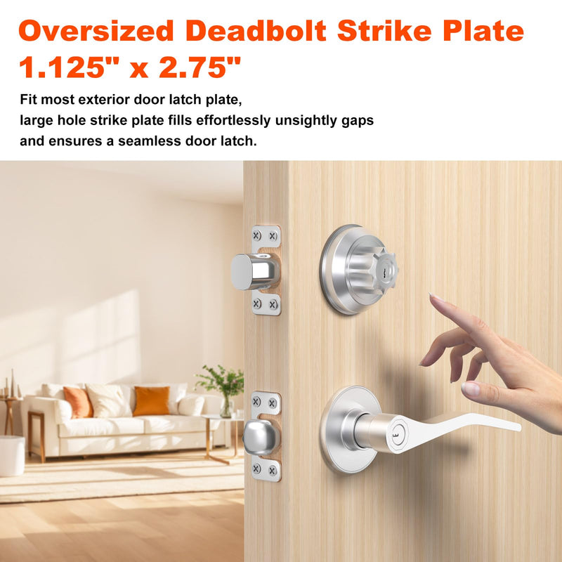 Oversized Deadbolt Strike Plate 1.125" x 2.75" - Adjustable Strike Plate for Exterior Doors Fix Dead Bolt Misalignment/Sticking Large Hole Strike Plate with 12 Screws and 3 Wood Dowel Strips (3 Pack)