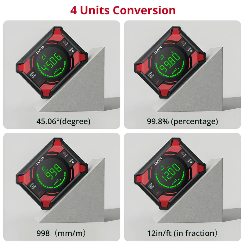 4x90/2x180°(0.01°) Digital Angle Finder with Dual Laser Digital Angle Gauge with Bottom and Back Magnetic Rechargeable Inclinometer with Digital Level Bubble (Class 2 Laser, <1mW Power Output)