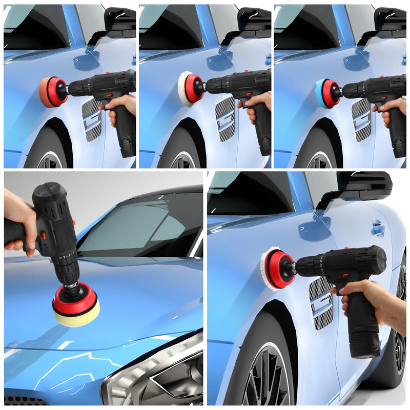 Maxdot 74 Pcs Car Foam Drill Polishing Pad Kit 60 Pcs 1inch 2inch 3inch Buffing Pads Backing Adapters Mix Size Car Detailing Polishing Supplies