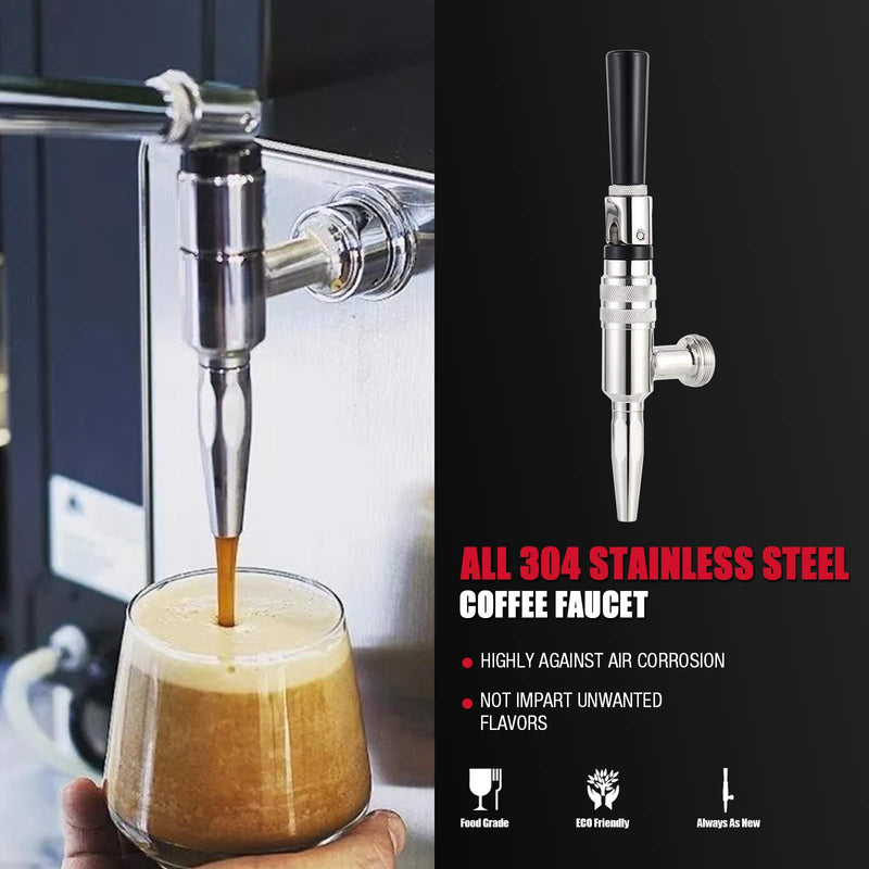 Stout Beer Coffee Faucet, 304 Grade Stainless Steel Beer Tap Nitrogen Keg Draft Faucet, Homebrew Cold Brew Kegerator Beer Tower Tap with Standard Black Plastic Tap Handle