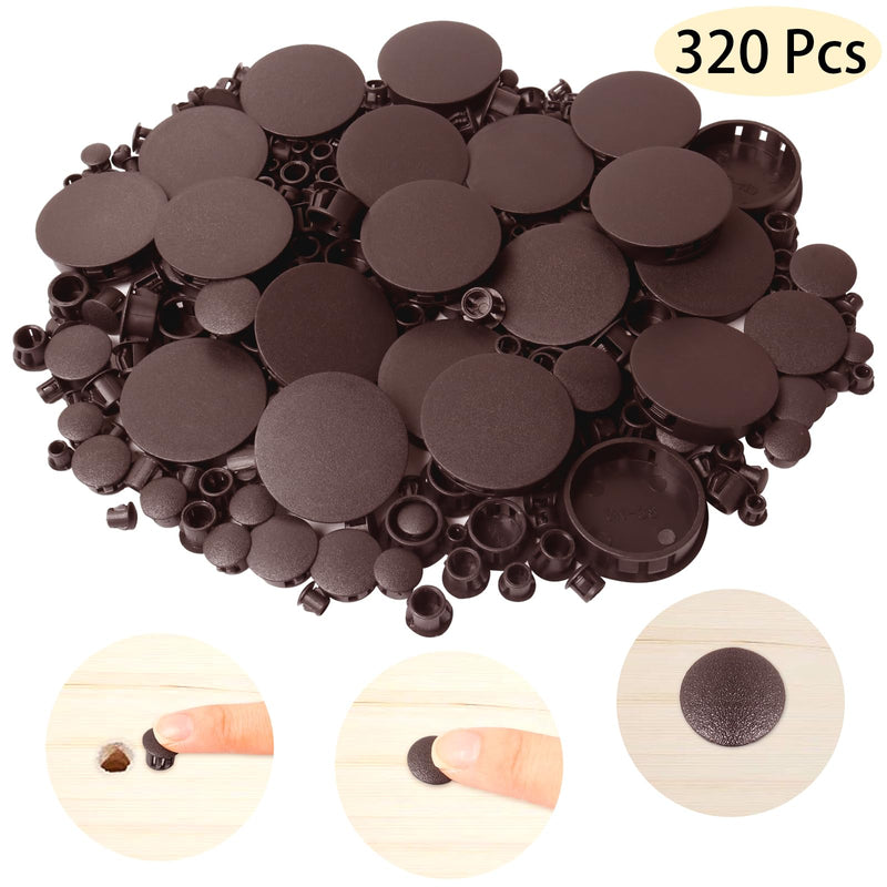 320Pcs 8 Sizes Brown Plugs Hole Plastic Hole Plugs Hole Round Plugs, Plastic Hole Cover Snap in Locking Hole Plugs for Kitchen Cabinet Furniture (3/16“, 1/4“,5/16“, 3/8“,1/2“, 5/8“, 1“, 11/2“)