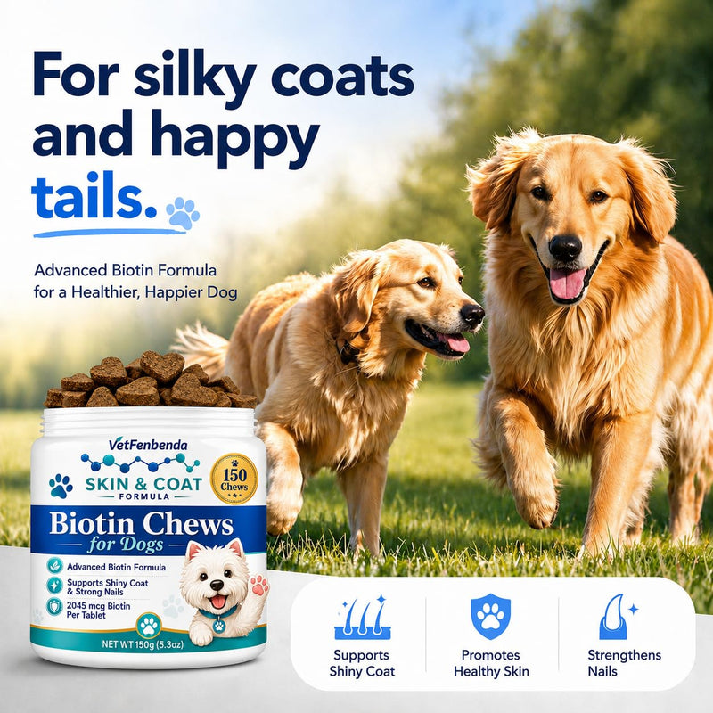 Biotin for Dogs Skin and Coat Supplement Dog Shedding and Dry Skin Support Chews, Dog Nail Strengthener with 58mg Vitamin Biotin per oz, Dried Yeast B-Complex & 42% Protein for All Breeds, 150 Chews