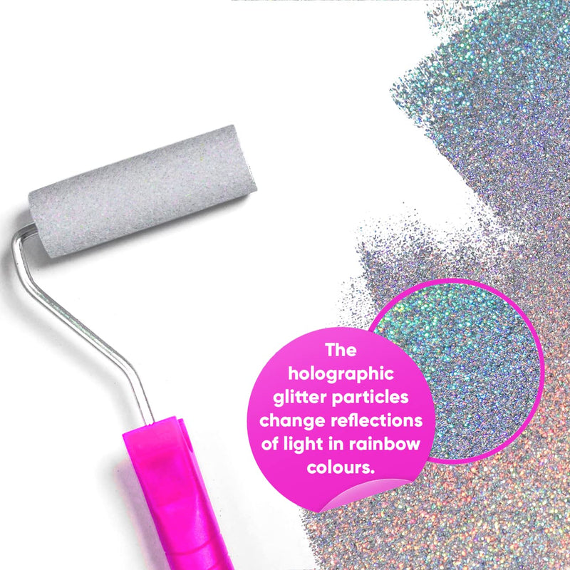Glitter for Paint [5.3oz] – Holographic Silver with 2 x Buffing Pads – Glitter for Painting Walls for Luminous Paint Finish on Interior or Exterior Walls, Ceilings, and Wood - Glitter Paint Additive 150.0 Grams