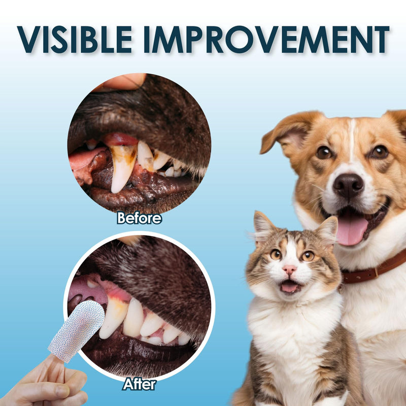 Mooncat Dental Finger Wipes for Dogs & Cats - Easy Teeth Cleaning to Remove Plaque, Tartar & Freshen Bad Breath - Gentle Tooth Wipes for Puppy & Kitten Care - 40 Counts