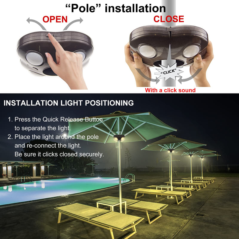 HONWELL Patio Umbrella Light Outdoor Wireless Battery Operated LED Table Umbrella Lights with Remote, 12 Color Changing Outside Umbrella Pole Light, Camping Lights for Umbrellas (Brown) brown