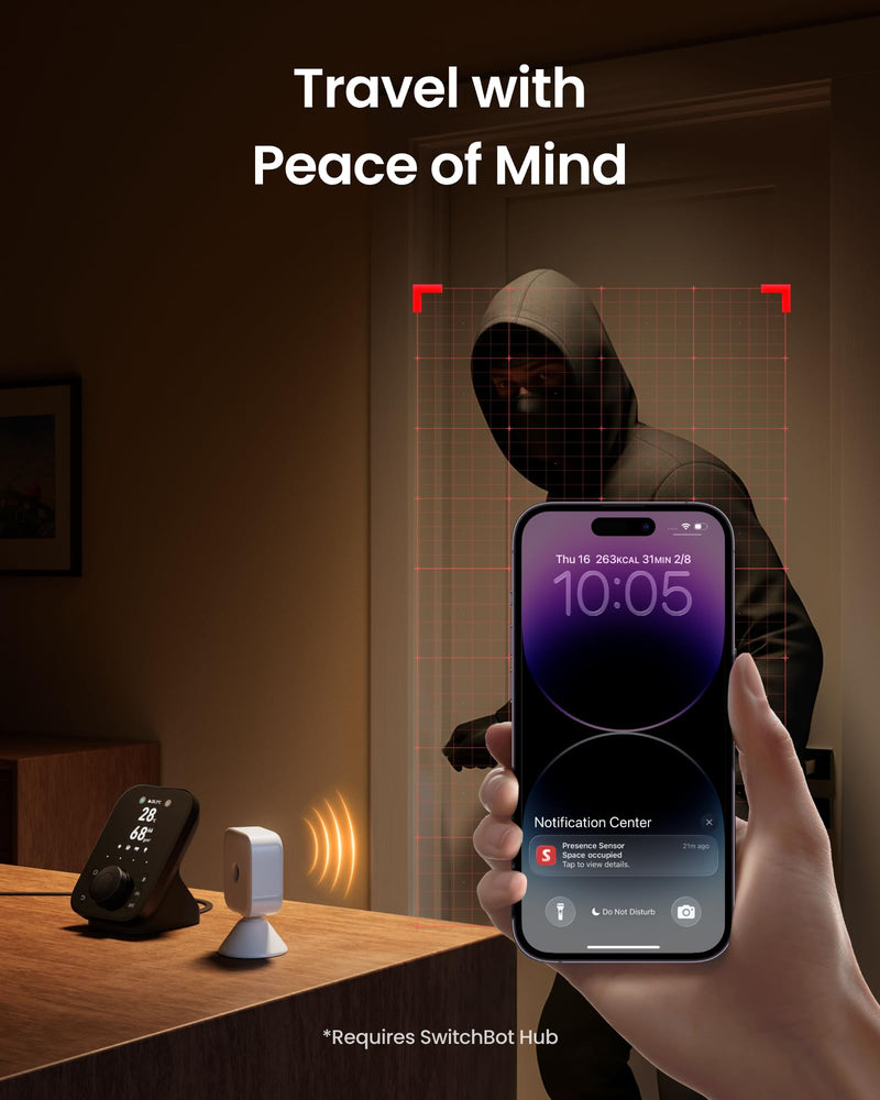 SwitchBot Smart mmWave Radar Motion Sensor, Bluetooth Presence Sensor with Dynamic Detection & Zone Positioning, Compatible with Alexa, HomeKit & Apple Home via SwitchBot Hub (Presence Sensor)