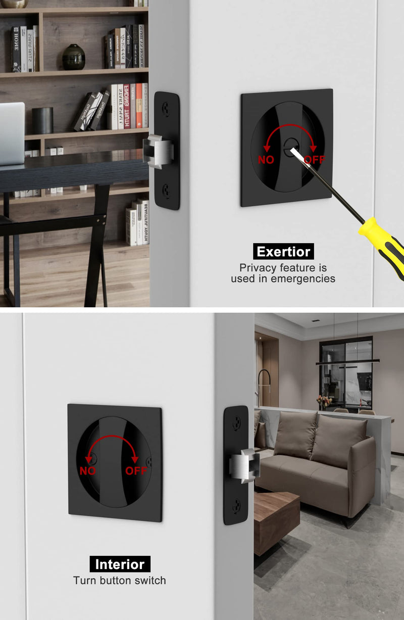 goldenwarm Bed/Bath Pocket Door Lock, Matte Black Contemporary Privacy Square Pocket Door Hardware(2-3/8" Backset), Black Flush Pocket Door Latch(1 Pack) Square Privacy - 1 Pack