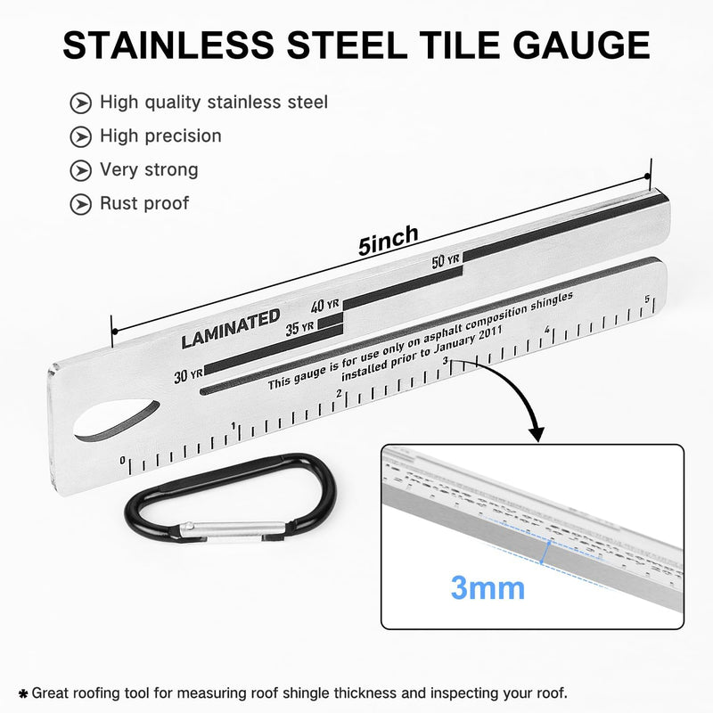 4/09 Shingle Gauge, Roof Tool, Pitch Gauge Roofing with Carabiner for Measuring and Analyzeing The Thickness of Roof Shingle (5PACK) 5PACK