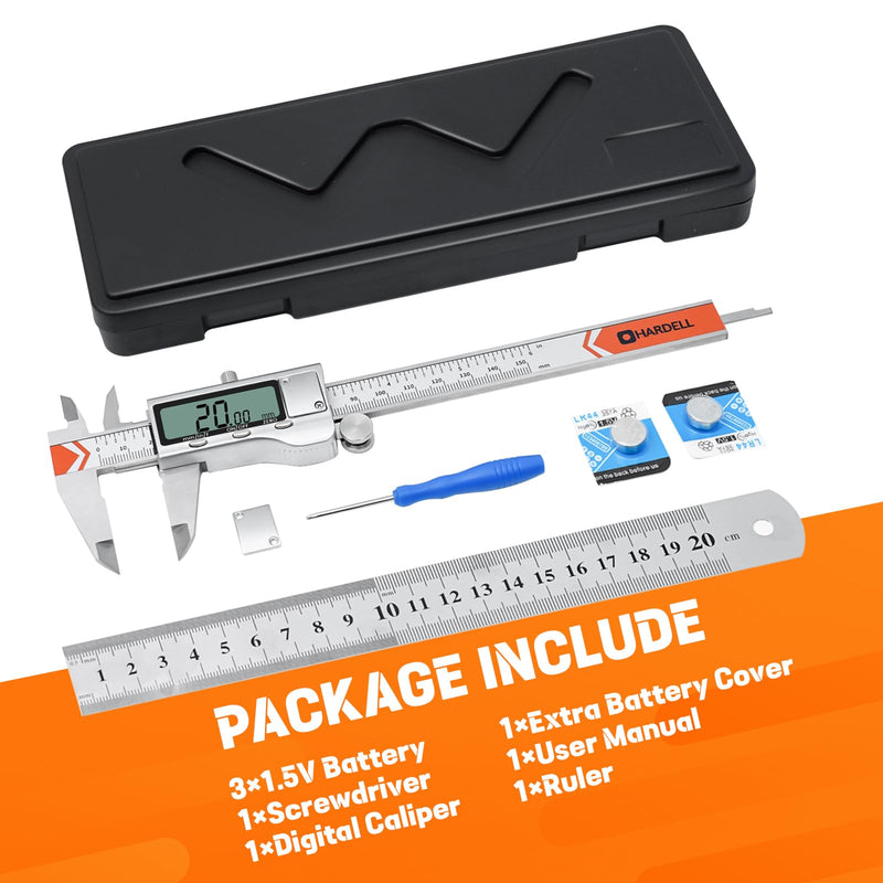 Digital Caliper, HARDELL 6 Inch Measuring Tool with Stainless Steel, Protection Design, Easy Switch from Inch Metric Fraction, Large LCD Screen 150mm for Household/DIY