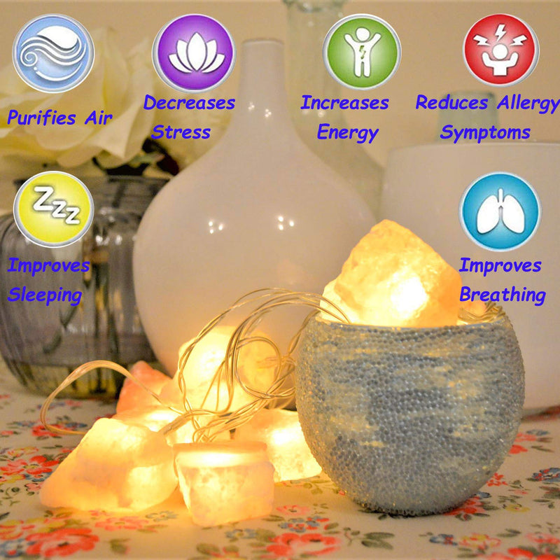 MINGRI Himalayan Salt lamp Salt Rock Night Light USB Fairy Hanging String Lights for Bedroom,Crystal Stones Natural Pink Salt Lamp for Meditation,Yoga,Office, Bedside,Desk,Computer, Baby,Child 20 Lights
