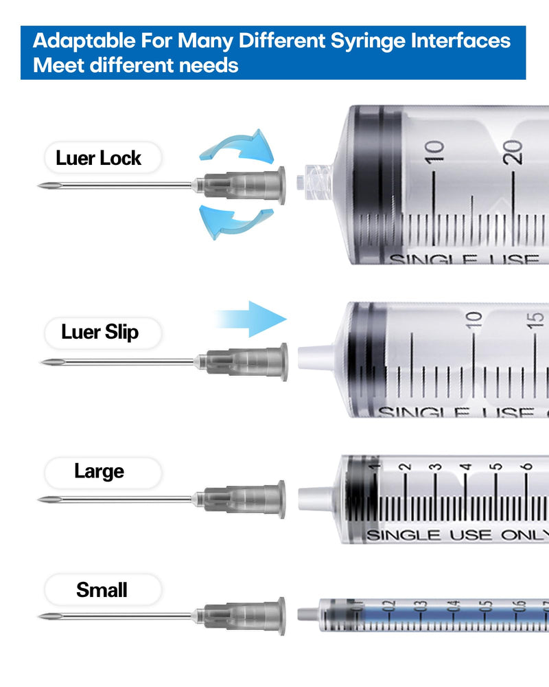 100 Pcs 22G 1 Inch Disposable Needle, Luer Lock Individual Package of Lab Tools Accessories for Refilling Liqui, Plant, Industrial and Ink 22G-1 Inch