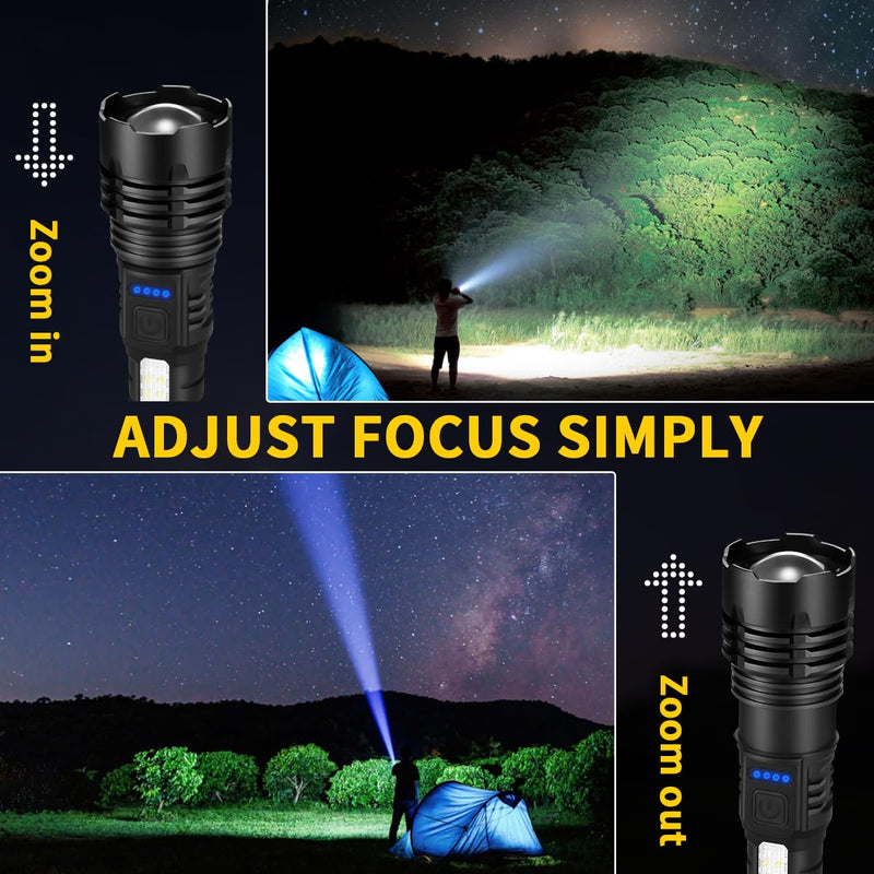 Rechargeable Flashlights High Lumens, 7Mode Flashlights Rechargeable, Super Bright Flashlight Camping, Adjustable Tactical Flash Light High Powered, LED Flashlight for Home Emergency 4Pack