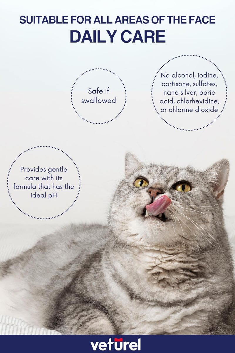 Veturel Natural Feline Facial Care - Cat Tear Stains Remover - Cat Acne - May Help with Cat Chin Acne - Cat Chin Blackheads - Gentle Ear and Eye Care - May Soothe Skin - 3.4 oz.