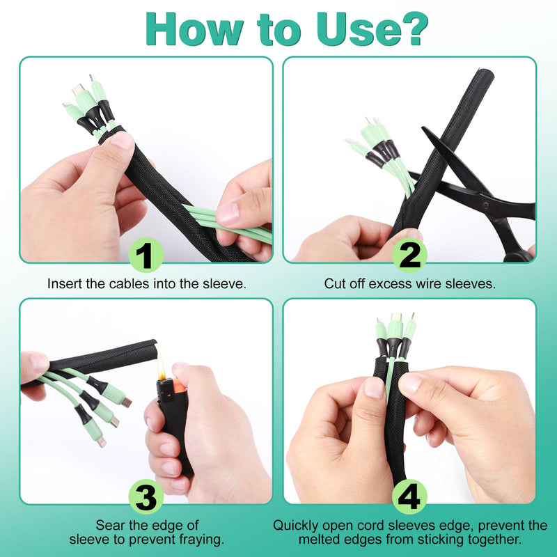 Dog and Cat Cord Protector 10ft - 3/8inch, Flexible Cable Sleeve for Easy Cord Management, Protects Cables from Pets Chewing, Ideal for USB, Power, Audio and Video Cords - Black 3/8"-10ft