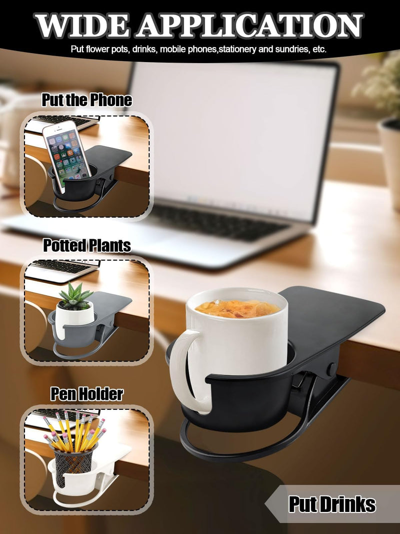 3PCS Drinking Cup Holder Clip Kalolary Chair Desk Bottle Cup Stand DIY Glass Clamp Storage Saucer Clip with Groove for Potted Plant Beverage Coffee Mug Holder Clip for Home & Office (Black White Grey) 3PCS Black White Gray