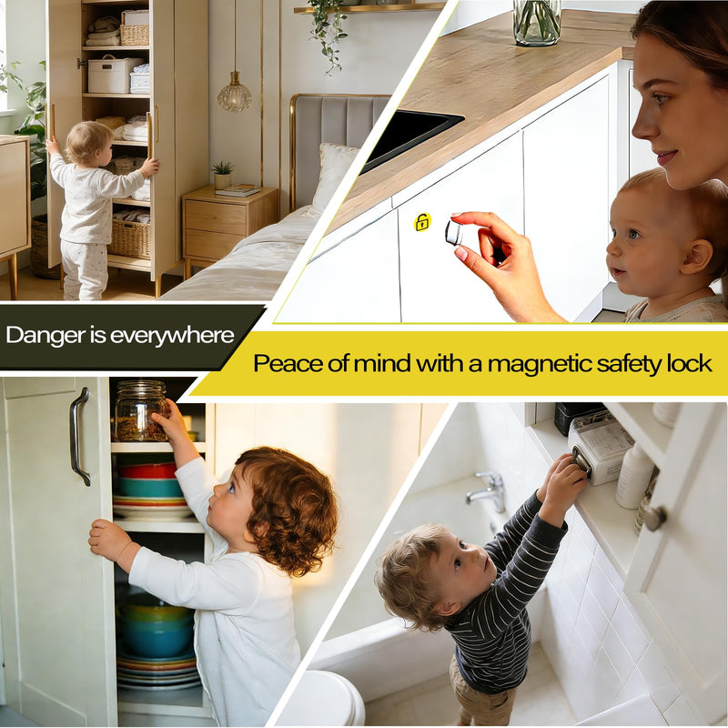 (12 Locks + 3 Keys) Withletune Child Safety Magnetic Cabinet Locks - Child Safety Drawer Lock, Suitable for Kitchens, cabinets, and Storage cabinets - no Drilling Required, Adhesive Installation. 12