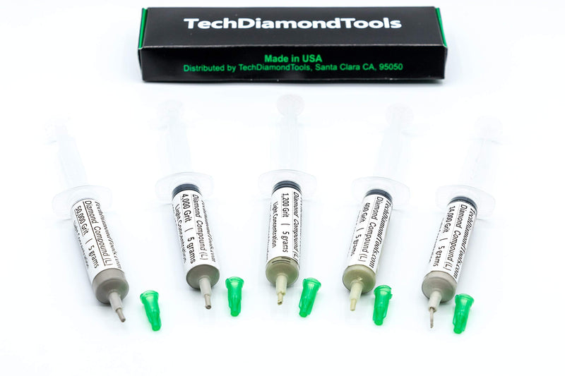 TechDiamondTools Diamond Polishing Compound Kit of 5 Polishing Paste USA Made 400 1200 4000 14000 50000 Grit for Marble Glass Metal Rock Jewelry Resin Silver Gemstone with 10% of Diamond Powder 50000 14000 4000 1200 400 grit 10% Concentration