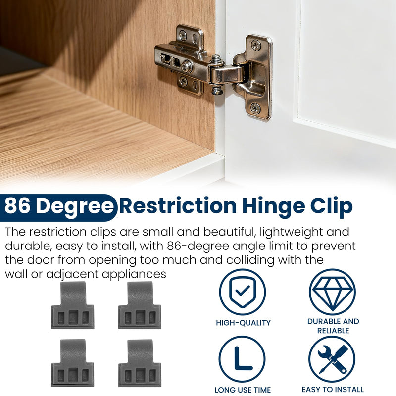 86 Degree Angle Restrictor Restriction Clips (100Pack), Hinge Restrictors for Cabinet Doors, Fit for Face Frame Hinges Kitchen Cabinet Door Restraints EH89