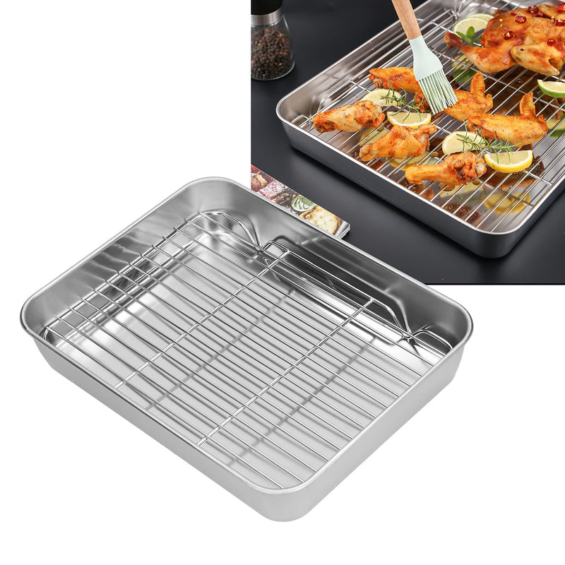 Roasting Pan, Rectangular Baking Pan and Rack Stainless Steel Easy for Cooking Baking(23.5 * 17.5 * 5CM) 23.5*17.5*5CM