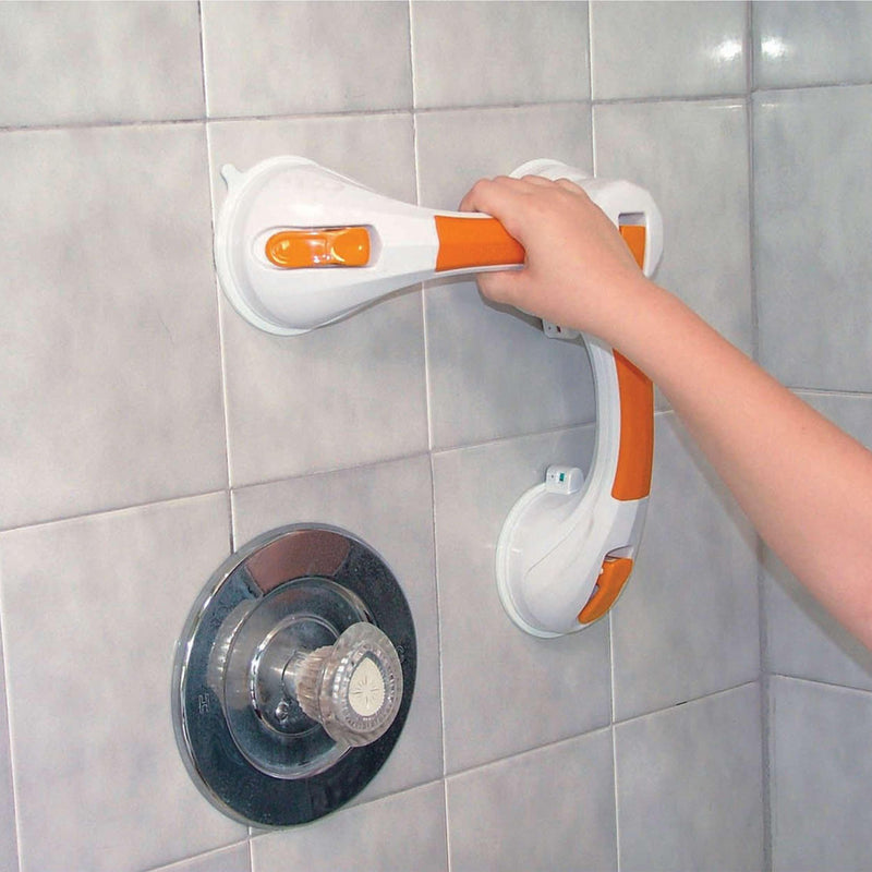 Rotating Suction Grab Bar for Shower and Bathtub - Tool Free Suction Cup Bath & Shower Handles with Color Coded Secure Locking Latches - Bathroom Wall Safety Grab Bars for Seniors and Elderly
