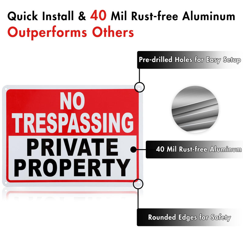 2 Pack No Trespassing Signs Private Property Metal Signs 10x7 Inch 40 Mil Rust Free Aluminum, UV Printing, Weatherproof, Easy to Read & Mount, Security Keep Out Outdoor Sign for Home Business 2PC-Private Property Sign