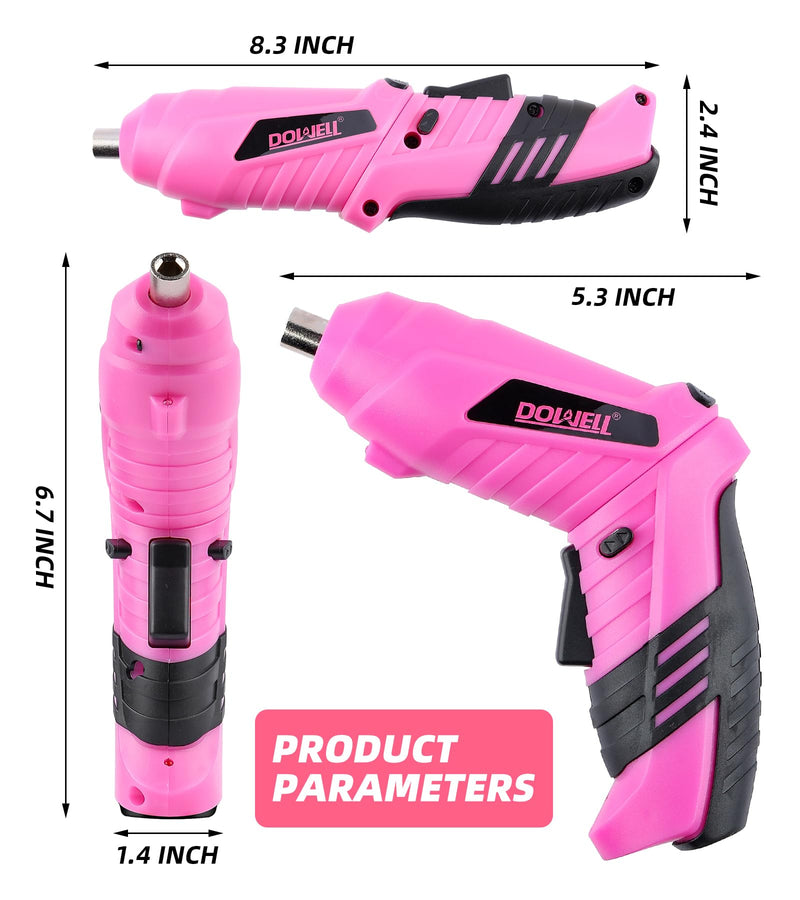 DOWELL Pink Electric Screwdriver Set, Tools with 3.6V Screwdriver for Women
