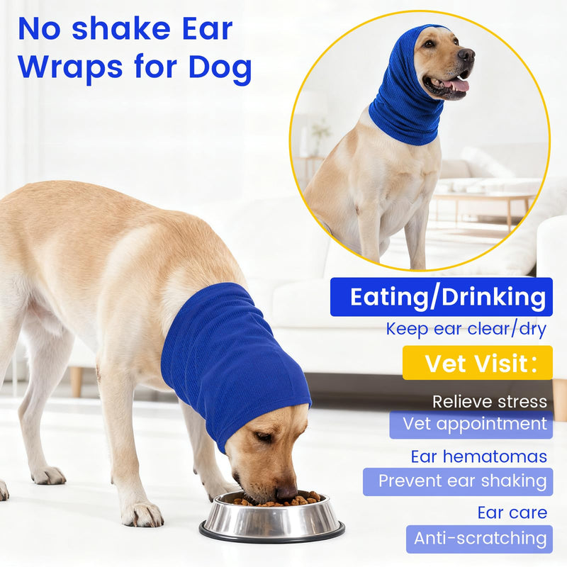 Quiet Dog Ear Muffs 1Pack, Anxiety Relief & Dog Ear Muffs Noise Protection for Grooming, Bathing, Fireworks, and Thunder – Soft Elastic Head and Ear (Large, Blue) Large