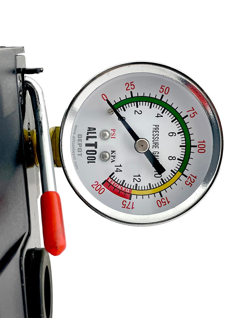 H/D Pressure Switch 4 Ports 95-125 psi w/150 psi Pop Off Valve, 26AMP, 0-200 psi Side Gauge Color Coded