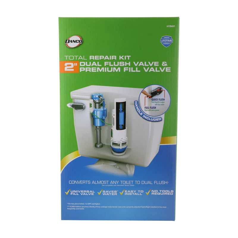 Danco HYR451T HyrdroRight Universal Water-Saving Toilet Repair Kit with Dual Flush Valve, Lever Handle, White, HYR451T Pack of 1
