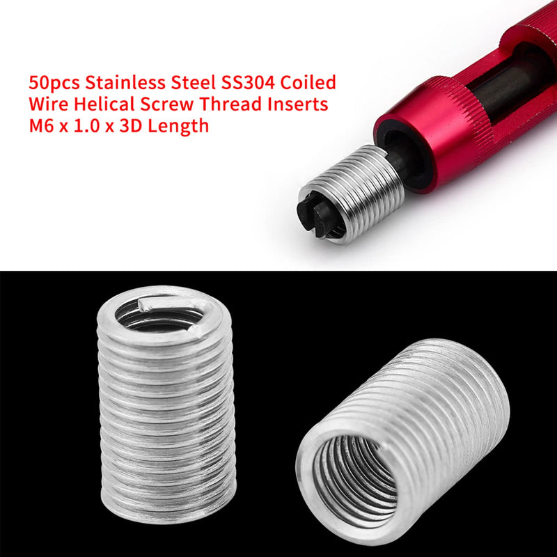 M6 Helicoil Inserts 6Mm Helicoil Bits Stainless Steel 304 50Pcs Stainless Steel Ss304 Coiled Wire Helical Screw Thread Inserts M6 X 1.0 X 3D Length