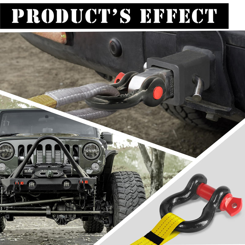2 Pcs Shackles 1/2" D Ring Shackle 12 Ton (26,455 lbs) Maximum Break Strength with 5/8" Pin for Tow Strap Winch Off Road Vehicle Recovery 1/2 Inch Black & Red 2