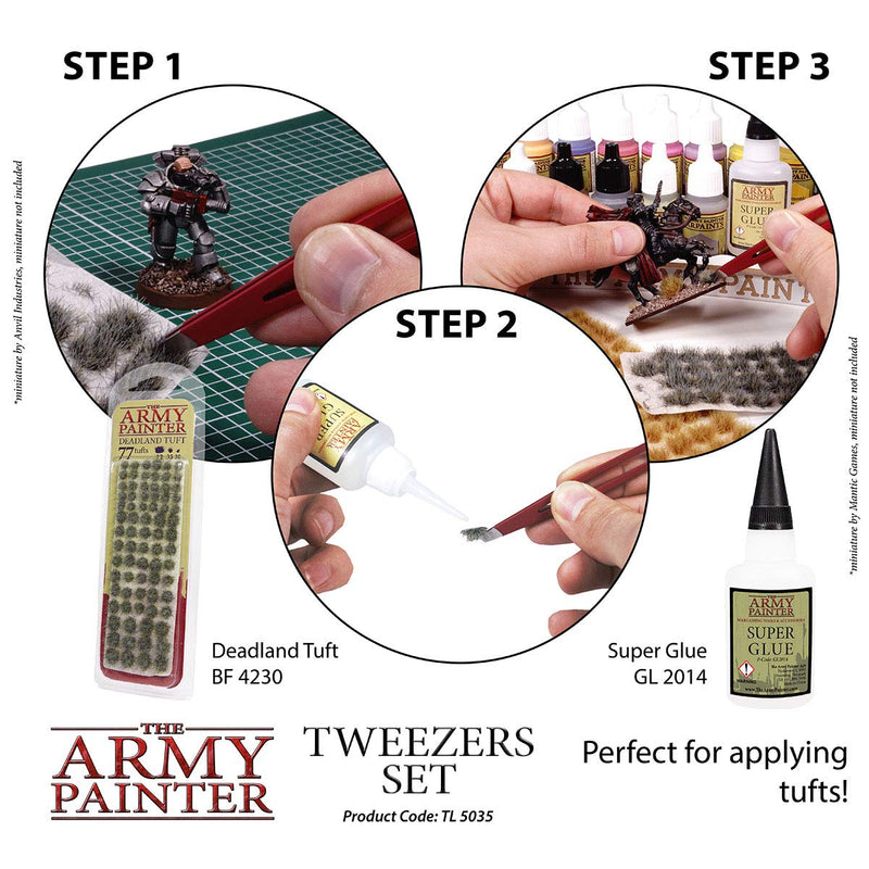 The Army Painter Tweezer - 2-Piece Precision Tweezers Set of Sharp Tweezers Precision & Fine Pointed Tweezers for Assembling Miniatures- Small Crafting Tweezers: 95 mm Flat Tip & 103 mm Pointy Tip