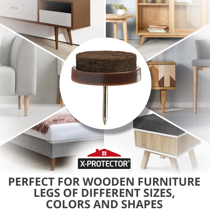Nail-on Felt Pads X-PROTECTOR 40 PCS - 0.8" Felt Furniture Pads - Brown Chair Leg Floor Protectors - Nail in Furniture Pads for Furniture Legs - The Best Felt Chair Pads for Hardwood Floors (20mm)! 20mm Brown