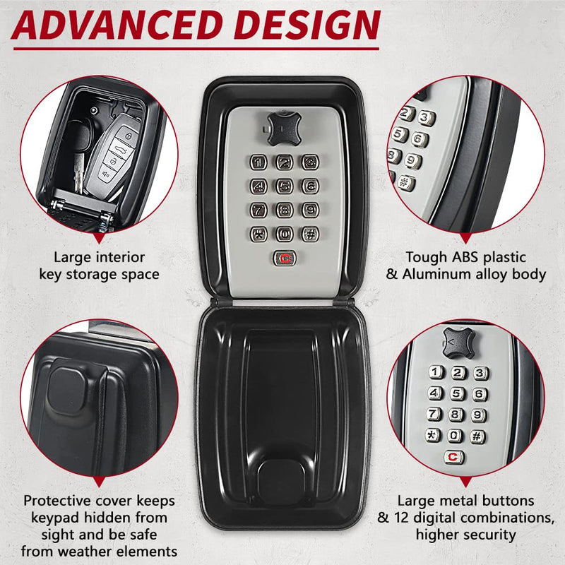 Car Window Punch Button Lock Box, Black Portable Car Key Lock Box, Sturdy Waterproof Large Capacity Lock Box for Turo, Ride Share, GetAround Anti-Theft Devices for Vehicles Key Lock Box - Classic Style