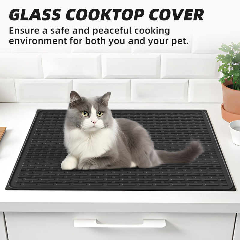 LOPNUR Electric Stove Cover for Stove Top, 30"x21" Silicone Stove Mat for Glass Top Stove Cover Protector, Heat Resistant Induction Cooktop Protector, Non-Slip Kitchen Glass Cooktop Protector, Black 30"L x 21"W