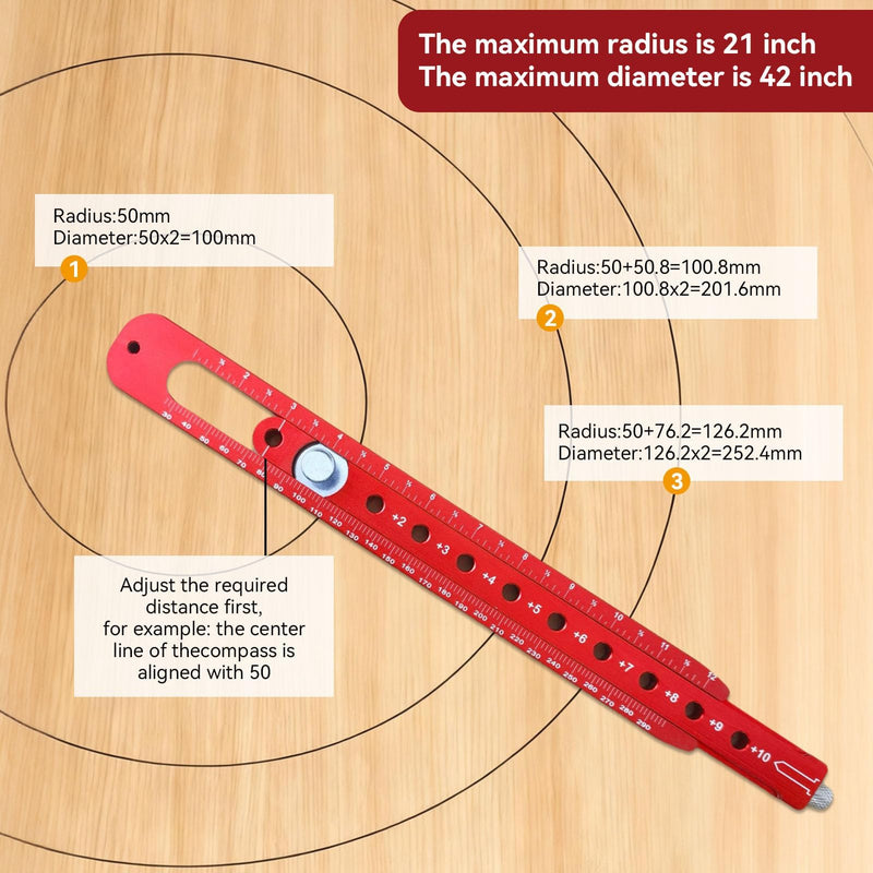 Woodworking Compass Scriber, Woodworking Circle Ruler Aluminium Alloy Adjustable Woodworking Circular Drawing Tool for Carpenter Tool