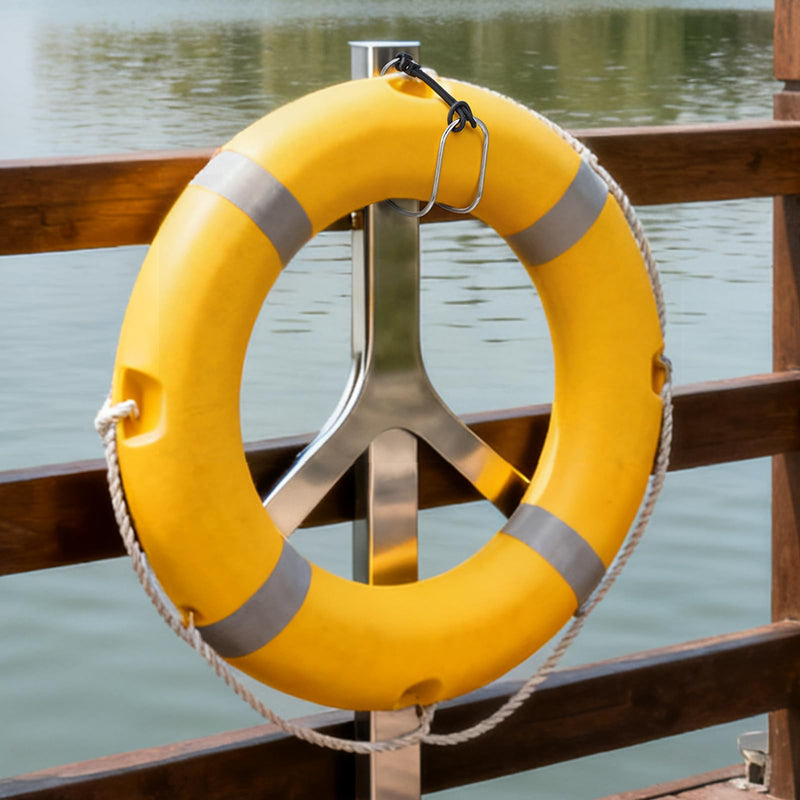 2 Pcs Life Buoy Holder, Stainless Steel Horseshoe Bracket Lifebuoy Preserver Ring Holder with Plastic Base for Standard Boat Marine