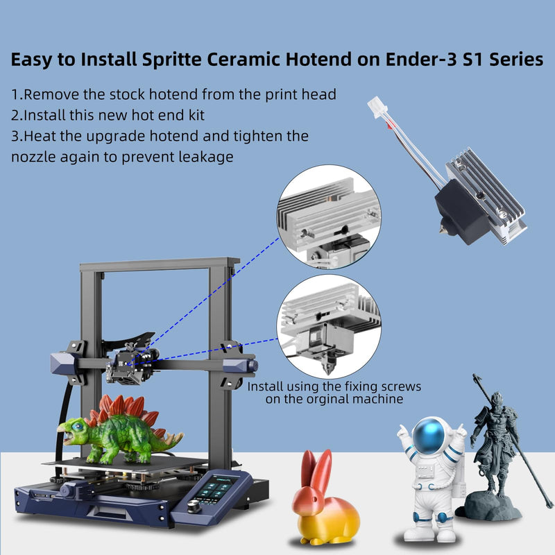 Upgrade Ender 3 S1 Pro Spriite Extruder Hotend - Ceramic Heating Hot End Kit: 80W Assembly Print Head with Heat Sink Block Bimetal Heatbreak for Ender-3 S1 Plus/CR-10 Smart Pro 3D Printer