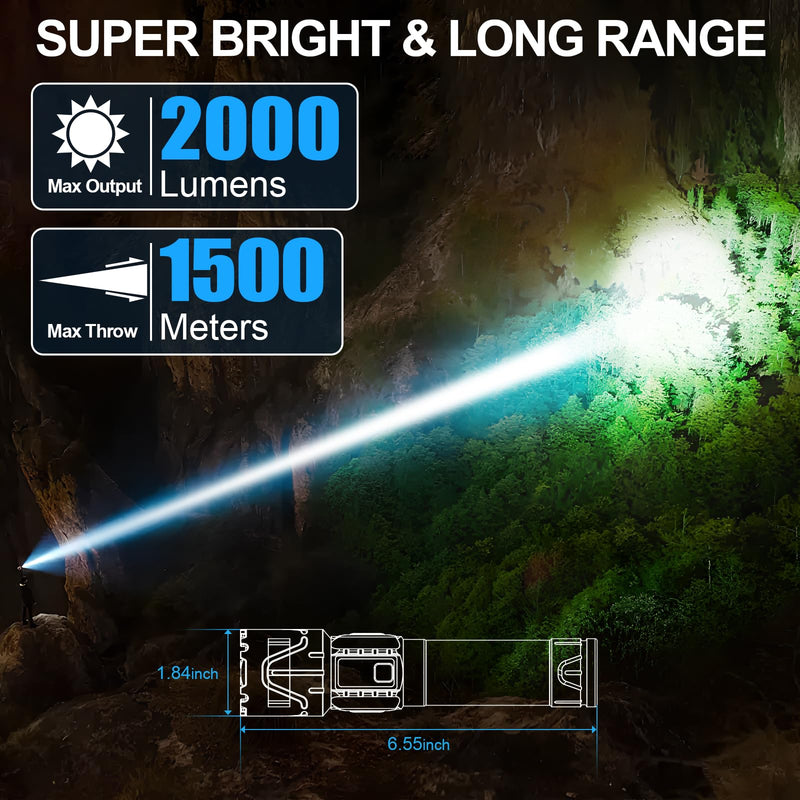 Banral Rechargeable Tactical Flashlights 2000 High Lumens - 5000mAh Super Bright LED Powerful Flash Light, Waterproof Handheld USB C Flashlight for Home,Car,Camping,Emergencies,5 Modes (1, Black) 1