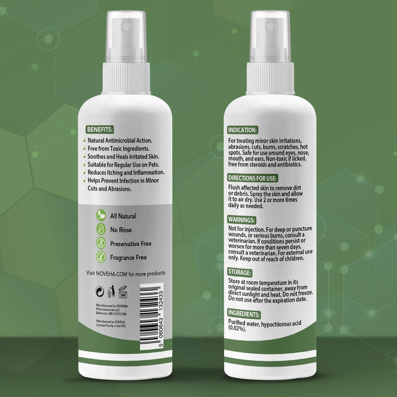 NOVEHA Dog Wound Therapy Spray - Itch Relief & Skin Repair for Dogs - Clean Wounds with Soothing Hypochlorous Acid for Allergies and Other Dog Skin Problems - Immediate Itching Relief - 8 oz Bottle - PawsPlanet Australia