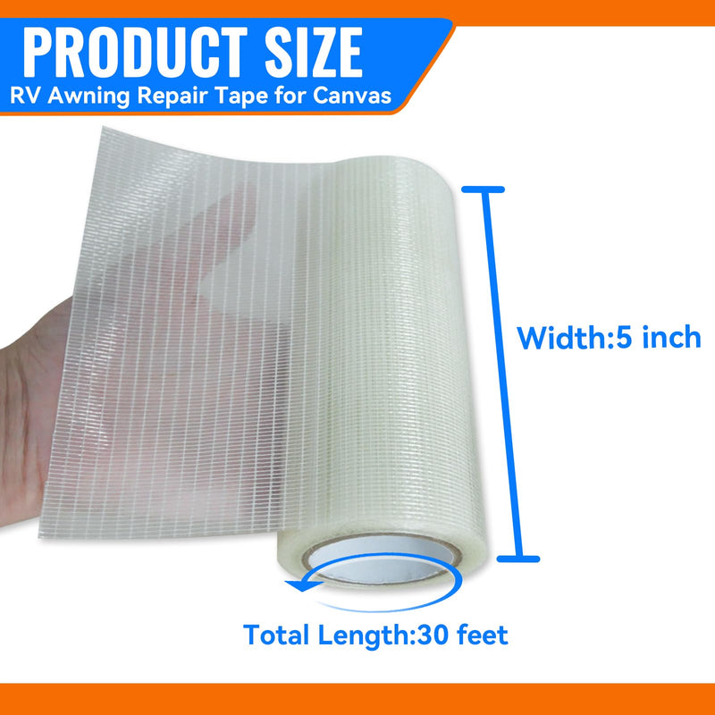 RV Awning Repair Tape for Tarp, Boat Covers Repair Tape,Tent, Sail Tape, Tear Repair Patch Kit, Waterproof, 5 Inch Wide 30FT Long, Reinforced Repair Tape 5 inch x 30 ft